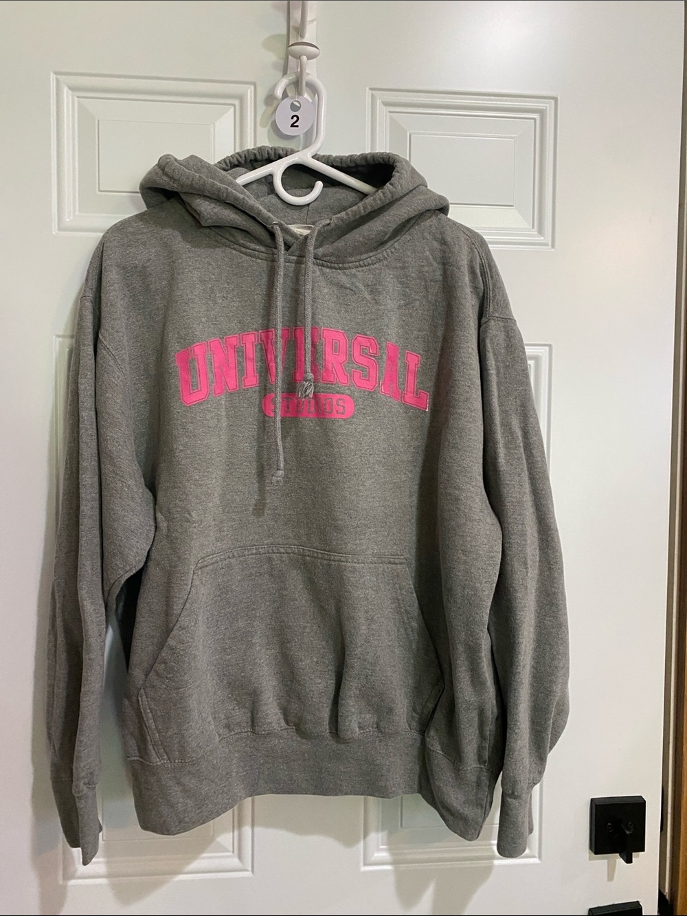 Universal Gray Crewneck Sweatshirt with Pink Logo